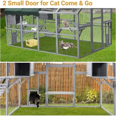 Large Outdoor Cat House, Small Animal Enclosure W/7 Platforms, 2 Resting Box And 2 Bridges, Portable Kitty House With Waterproof & UV Proof Canopy 4 Large Outdoor Cat House, Small Animal Enclosure W/7 Platforms, 2 Resting Box And 2 Bridges, Portable Kitty House With Waterproof & UV Proof Canopy - Image 4
