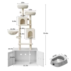 Modern 75.6" Tall 2-in-1 Cat Tree W/ Hidden Litter Box Enclosure, Scratching Posts, Condos & Perches, White -BlueBuffalo Sales Store GUEST b400a5b5 a87f 4cde bbe4 5aef51b88227 1