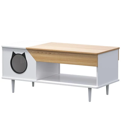 45" Coffee Table Cat Tables With Storage Drawer, Wooden Rustic Coffee Tables With Cat House 6 45" Coffee Table Cat Tables With Storage Drawer, Wooden Rustic Coffee Tables With Cat House - Image 6