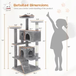 Kumasinova 54" Multi-Level Cat Tower With Scratching Posts,Cat Tree With Condos&Ladder,Cat Tree Tower With Plush Perch,Cat Furniture For Play And Rest