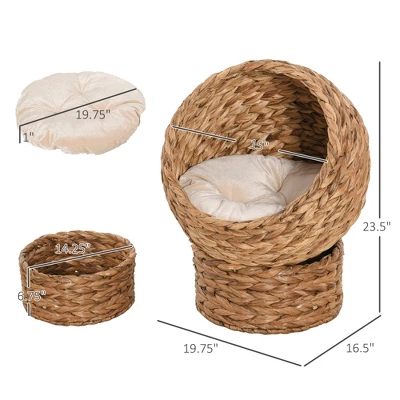 JUJABU Wicker Handwoven Egg-Shaped Elevated Cat Bed With Upholstered Cushion For Indoor Cats, 23.5" H 2 JUJABU Wicker Handwoven Egg-Shaped Elevated Cat Bed With Upholstered Cushion For Indoor Cats, 23.5" H - Image 2