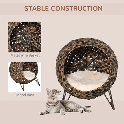 SKYONE Elevated Hand-Woven Water Hyacinth Cat House Condo With Soft Cushion, Natural, 20.5" 6 SKYONE Elevated Hand-Woven Water Hyacinth Cat House Condo With Soft Cushion, Natural, 20.5" - Image 6