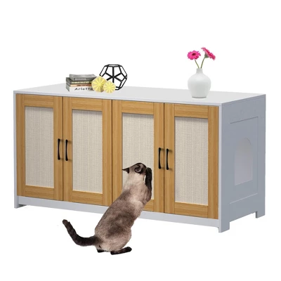 47 Inch Double Litter Box Enclosure - Wooden 2-Cat Hidden Cabinet With Pull-Out Drawers & 4 Sisal Doors, Cat House/TV Stand Sideboard 9 47 Inch Double Litter Box Enclosure - Wooden 2-Cat Hidden Cabinet With Pull-Out Drawers & 4 Sisal Doors, Cat House/TV Stand Sideboard - Image 9