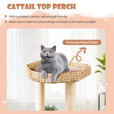 Tangkula 52" Cattail Cat Tower W/ Sisal Scratching Posts Perch Dangling Ball Cat Tree 4 Tangkula 52" Cattail Cat Tower W/ Sisal Scratching Posts Perch Dangling Ball Cat Tree - Image 4