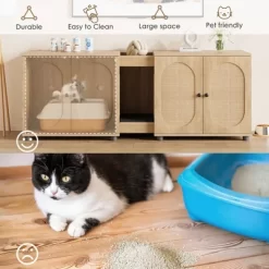 Cat Litter Box Enclosure, 55.1" Large Double Litter Box Furniture For 2 Cats, Hidden Cat Litter Cabinet With Rattan Doors & Litter Pad -BlueBuffalo Sales Store GUEST b6eaff26 3a5e 4009 8b81 1077c7dfb866