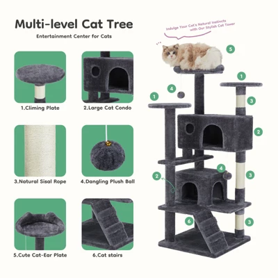 Etelifrank Tall Cat Tree With Condo And Playroom - 54-Inch Multi-Level Indoor Cat Tower 2 Etelifrank Tall Cat Tree With Condo And Playroom - 54-Inch Multi-Level Indoor Cat Tower - Image 2