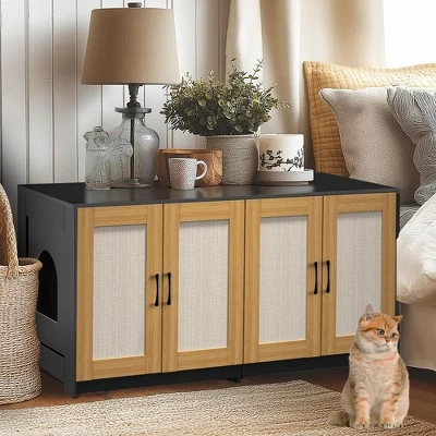47 Inch Double Litter Box Enclosure - Wooden 2-Cat Hidden Cabinet With Pull-Out Drawers & 4 Sisal Doors, Cat House/TV Stand Sideboard 6 47 Inch Double Litter Box Enclosure - Wooden 2-Cat Hidden Cabinet With Pull-Out Drawers & 4 Sisal Doors, Cat House/TV Stand Sideboard - Image 6