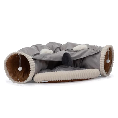 SEVOBAL Pet Toy Collapsible Cat Bed For Indoor Cats Washable Cat Hide Tunnel With Hanging Toys And Cushion Mat, Gray(41.65"*23.6"*10.6") 1 SEVOBAL Pet Toy Collapsible Cat Bed For Indoor Cats Washable Cat Hide Tunnel With Hanging Toys And Cushion Mat, Gray(41.65"*23.6"*10.6")