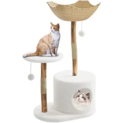 Nasitip 43" Natural Wood Cat Tree For Large Cats, White Aesthetic Cat Tower With Basket, Perches & Scratching Posts, Floor Standing -BlueBuffalo Sales Store GUEST b8214dd4 1892 4ae6 a7b4 dca31cc664c8
