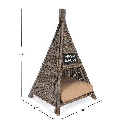 Tiki Tent Coastal Handwoven Rattan Cat Bed With Machine-Washable Cushion 4 Tiki Tent Coastal Handwoven Rattan Cat Bed With Machine-Washable Cushion - Image 4