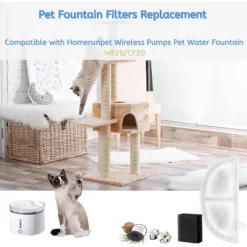 Nispira WF20/CF20 Cat Water Fountain Filters Replacement For HomeRunPet Water Fountain Dispenser 68oz/2L Wireless Pumps Black Sponge 6 Packs