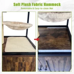 Hidden Litter Box Furniture Enclosure - Multi-Functional Cat Tree With Wheels, Hammock & Scratching Post - Wood/Metal Frame For Living Room -BlueBuffalo Sales Store GUEST b8506ca9 dcfd 403f 8f4b c877533ed80a 2