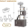 Cat Tree Tower With Litter Box Enclosure 66.9in Condo With Perch & Scratching Posts - Plush Nest, Multi-Tier Play & Rest