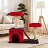 FURNIinspire Pet Tower Gothic Cat Tree Tower Halloween Pet Furniture Cute Cat Toys House With Condo, Scratching Posts, Red, 25.6"*17.7"*27.5"