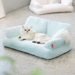 Boersma Plush Cat & Small Dog Bed – Washable Indoor Pet Couch With Non-Slip Bottom For Cats, Kittens & Puppies