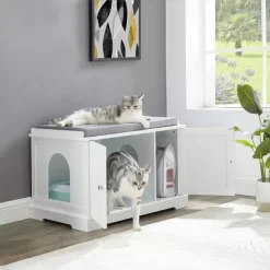 Sweetgo SG1091WT Cat Washroom Storage Bench Cabinet And Litter Box Cover With Removable Partition Wall And Pet Bed Cushion, White -BlueBuffalo Sales Store GUEST bade97c5 dd57 4b1d 80e4 741e0852637f
