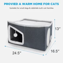 JOEJOY Indoor Heated Cat House With Safe Heating Design, Adjustable Temperature & Timer, Collapsible Pet Shelter With Scratcher And Fluffy Toy Ball