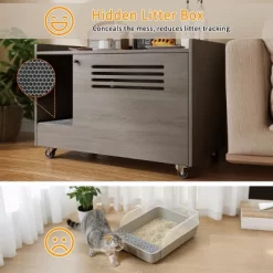 DOMETOUR Gray Cat Litter Box Enclosure, Hidden Litter Box Furniture With Top Fence, Wooden Pet House Side Table, Storage Cabinet For Bedroom -BlueBuffalo Sales Store GUEST bbb826e0 2cfe 40d2 be91 3e261f4e3712