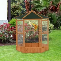 Resenkos Bird Cage, Bird Cages Habitat,69" Wooden Hexagonal Outdoor Aviary Flight Bird Cage With Covered Roof, Brown -BlueBuffalo Sales Store GUEST bbc4b0da 02c0 4c9e ac2c 3a27eb7d8659