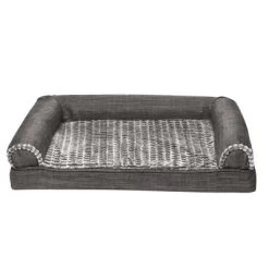 FurHaven Luxe Fur & Performance Linen Memory Foam Sofa Dog Bed