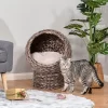DSVIMOY Elevated Cat Bed With Rotatable Egg Chair Pod, Cat Basket Bed With Thick Cushion, Gray, 16.5"*13"*20.5"