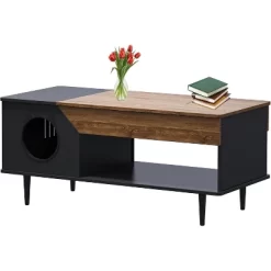 Acekool 45'' Coffee Table With Cat House, Storage Drawer, Rustic Black Table For Living Room, Hidden Litter Box, Cat Door -BlueBuffalo Sales Store GUEST bc76f1cc fc6f 4b54 8332 82609373f838