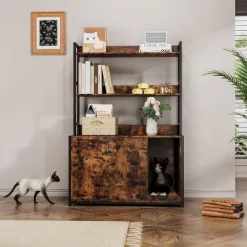 Cat Litter Box Enclosure With 2 Storage Shelves, Hidden Cat Furniture Cabinet With Double Doors, Scratch Pad, Indoor Cat House & Bookshelf Design -BlueBuffalo Sales Store GUEST bc80e476 ecd2 41a3 ae86 7dbb928da3ec