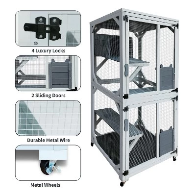 Kumasinova 30.7" Catio Enclosure With Sleeper&Wheels,Outdoor Cat House With 4 Platforms,Weatherproof Asphalt Roof&Large Kitten Apartment Cage Shelter 2 Kumasinova 30.7" Catio Enclosure With Sleeper&Wheels,Outdoor Cat House With 4 Platforms,Weatherproof Asphalt Roof&Large Kitten Apartment Cage Shelter - Image 2