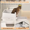 Phiestina Stainless Steel Cat Litter Box With Lid, Extra Large Pan With High Sides, Pedal Filter & Scoop, White