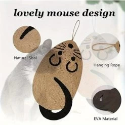 Fun Mouse-Shaped Sisal Cat Scratching Pad, Hangable Cat Scratching Pad Scratch-Resistant Cat Toy