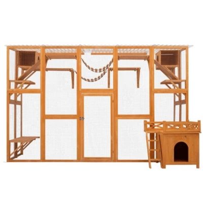 118" Outdoor Cat Enclosure With Shelves And Ramps, Large Cat Patio Playground With Roof, Cat Cage With FREE House-The Pop Home 4 118" Outdoor Cat Enclosure With Shelves And Ramps, Large Cat Patio Playground With Roof, Cat Cage With FREE House-The Pop Home - Image 4