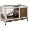 Resenkos Rabbit Enclosure, Indoor Bunny Cage Small Animal House With Pull Out Tray Casters Ramp, Brown