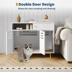 Cat Litter Box Enclosure, White Wooden Hidden Litter Box Furniture With Barn Door, Dog Proof Cat Washroom Cabinet -BlueBuffalo Sales Store GUEST bee7aa46 e93a 4598 8e0e 9d81e246dca5 1