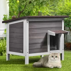 VEVOR Outdoor Cat House Weatherproof, Feral Cat Shelter For Multiple Cats, Outdoor Wooden Cat Rabbit House With All-Round Foam Insulated, Open Roof