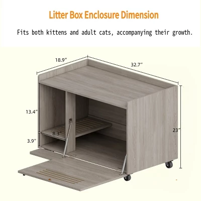 Litter Box Enclosure Furniture With Wheels, Cat Litter Box Cabinet With Mat And Ventilation,Hidden Pet House Side Table-Maison Boucle 3 Litter Box Enclosure Furniture With Wheels, Cat Litter Box Cabinet With Mat And Ventilation,Hidden Pet House Side Table-Maison Boucle - Image 3