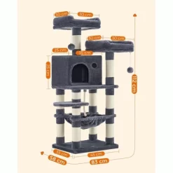 FEANDREA Cat Tree, Cat Tower For Indoor Cats, 56.3-Inch Cat Condo With Scratching Posts, Hammock, Plush Perch