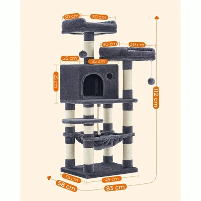 FEANDREA Cat Tree, Cat Tower For Indoor Cats, 56.3-Inch Cat Condo With Scratching Posts, Hammock, Plush Perch 1 FEANDREA Cat Tree, Cat Tower For Indoor Cats, 56.3-Inch Cat Condo With Scratching Posts, Hammock, Plush Perch