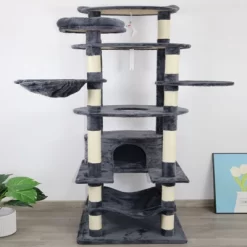 SEVOBAL Pet Tower Multi-Level With Spacious Condos, Scratching Posts, Sturdy For Multiple Cats With Perches, Toys, Dark Grey, 26.38"*26.38"*10.63"