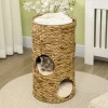 FURNIinspire Pet Beds Elevated Cat Bed, Cat Tower Kitten Bed Cat House, With Three Hideaways, Four Soft Plush Cushions, Brown, 15.75"*15.75"*28.75"