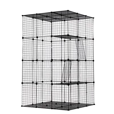 DOMETOUR 3-Tier Wire Cat Cage, Large Kennels Playpen With 3 Platforms, 3 Ramp Ladders And 4 Doors, 42" X 42" X 72", Black 3 DOMETOUR 3-Tier Wire Cat Cage, Large Kennels Playpen With 3 Platforms, 3 Ramp Ladders And 4 Doors, 42" X 42" X 72", Black - Image 3