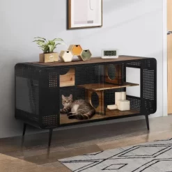 Ridstar 55.12 In. W Black Spacious Cat House With Tempered Glass