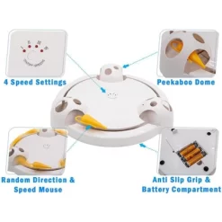 5 Star Super Deals 360 Interactive Cat Mouse Toy - Random Rotating Mouse Teaser Toy W/ Peekaboo Domes - Exercise Cat Toy