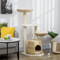 FURNIinspire Cat Tree Kitty Activity Center, Cat Climbing Toy With Cattail Fluff, Bed, Condo, Sisal Scratching Post, Natural, 19.8"*19.8"*46.8" -BlueBuffalo Sales Store GUEST c146339b acd6 4f56 a964 645dd6a38448