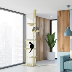 Chery Life Floor To Ceiling Cat Tree, Adjustable Height, Cat Climbing Tower With Carpeted Platforms, Cozy Bed, Hammock, Scratching Posts, Toy Balls -BlueBuffalo Sales Store GUEST c270e5c8 076f 43f3 a2b5 15e267530354 1