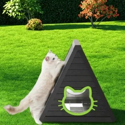 SEVOBAL Pet Crates And Houses Triangular Weatherproof Cat Shelter, Cozy Outdoor Indoor House With Escape Door, Black, 23.82"*25.59"*25.67"