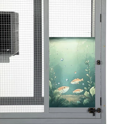 Resenkos 70-Inch Cat Catio, Outdoor Wooden Enclosure With Wheels, Multi-Level Platforms, Lockable Door, Sunroof, Custom Panels, Gray Gray With Pattern 14 Resenkos 70-Inch Cat Catio, Outdoor Wooden Enclosure With Wheels, Multi-Level Platforms, Lockable Door, Sunroof, Custom Panels, Gray Gray With Pattern - Image 14