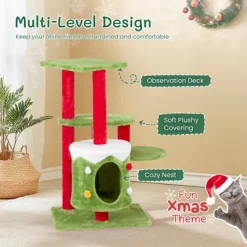 32in Christmas Themed Cat Tower With Cat Condo, 3-Level Plush Cat Tree Activity Center For Indoor Cats -BlueBuffalo Sales Store GUEST c35c6ad6 621e 4f2c b5ae 4cd5b77ee1c0