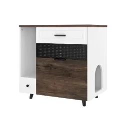 ModernLuxe Hidden Cat Litter Box Enclosure Furniture, Indoor Cat House End Table With 2 Drawers & Door, White+Brown (Fits Large Cats 41-70 Lbs) -BlueBuffalo Sales Store GUEST c3713af3 c00c 4a98 b037 b1e4955c3440