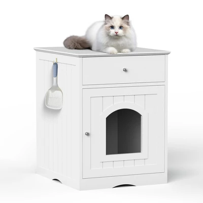 JUJABU White Wooden Pet House Cat Litter Box With Drawer 7 JUJABU White Wooden Pet House Cat Litter Box With Drawer - Image 7