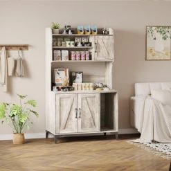 Large Cat Litter Box Enclosure Furniture - Farmhouse Style Pet House With 3 Open Shelves, Storage Cabinet & Scratch Pad - Modern Wood End Table -BlueBuffalo Sales Store GUEST c47476be fbb8 4f3c 9510 3fe782a81518